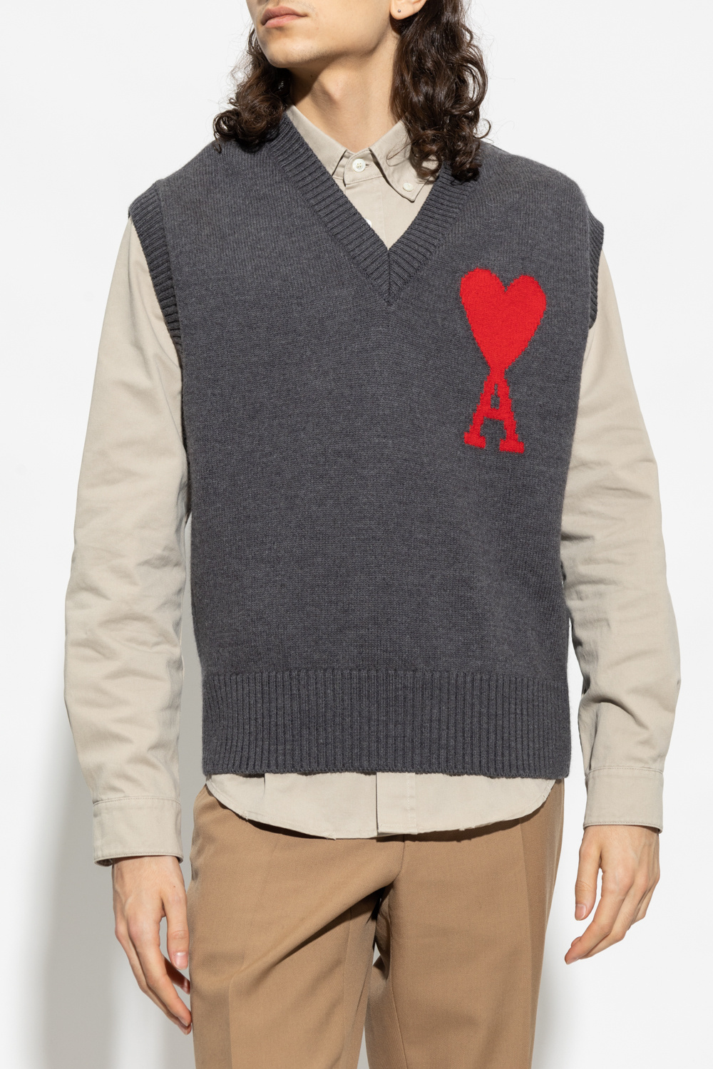 Grey Wool vest with logo Ami Alexandre Mattiussi